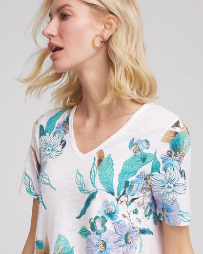 Chico's Women | Floral Short Sleeve Forward-Seam Tee ALABASTER