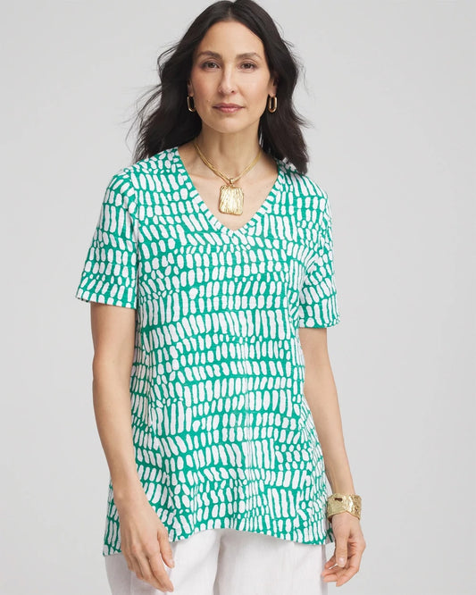 Chico's Women | Tropical Short Sleeve Forward-Seam Tee EDEN GREEN