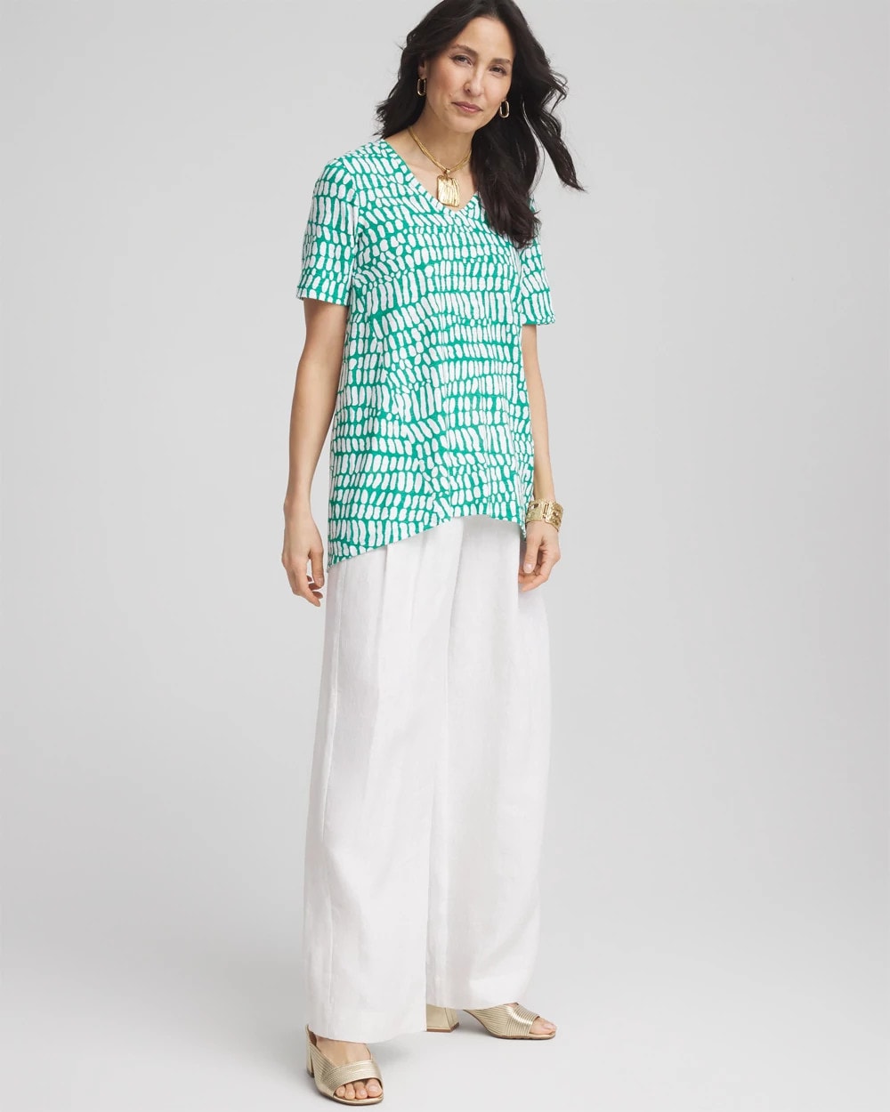 Chico's Women | Tropical Short Sleeve Forward-Seam Tee EDEN GREEN