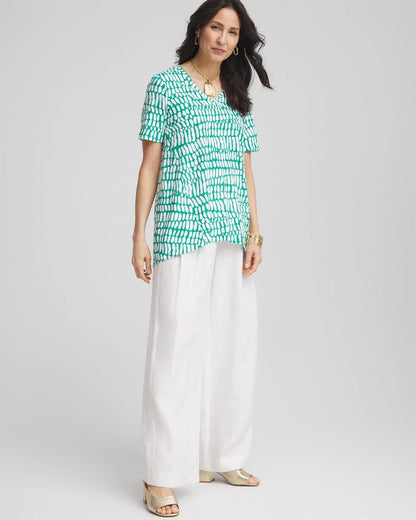 Chico's Women | Tropical Short Sleeve Forward-Seam Tee EDEN GREEN
