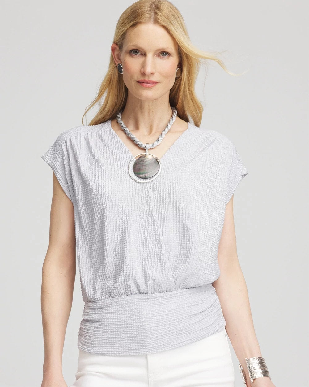 Chico's Women | Foiled Knit Banded Bottom Top DOVE GRAY