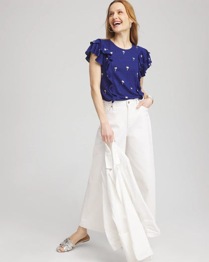 Chico's Women | Foiled Flutter-Sleeve Linen Tee BLUE CASA