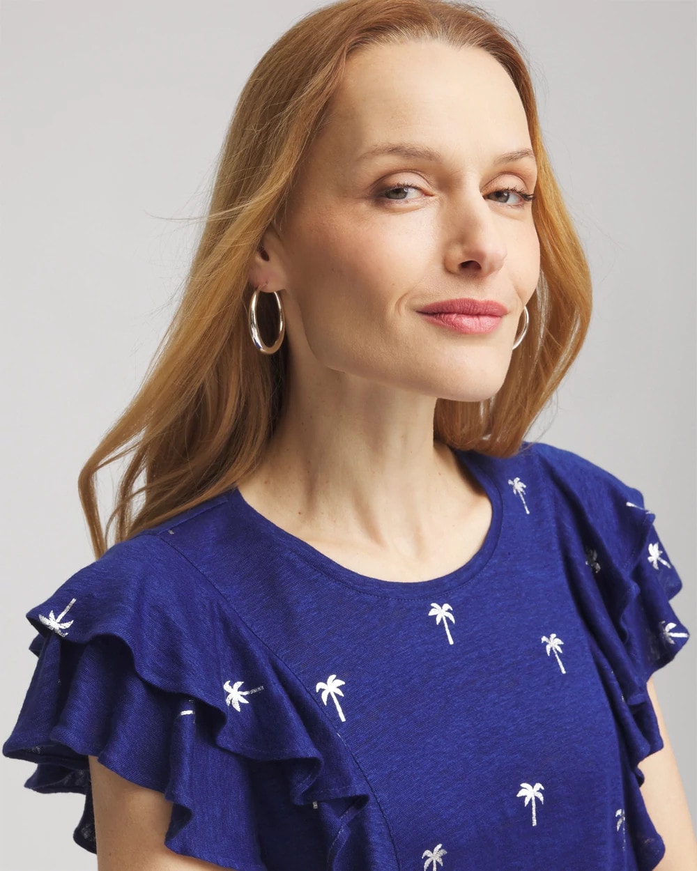 Chico's Women | Foiled Flutter-Sleeve Linen Tee BLUE CASA