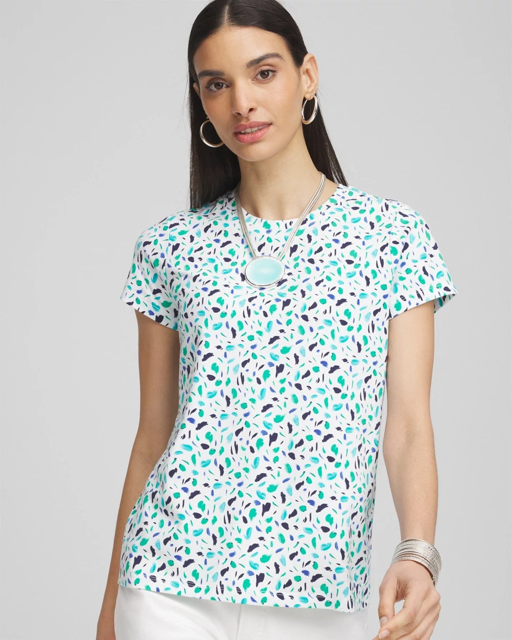 Chico's Women | Polka-Dot Crewneck Perfect Tee ALABASTER
