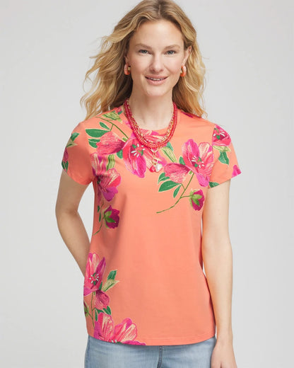 Chico's Women | Floral Cap-Sleeve Tee SUNSET PEACH