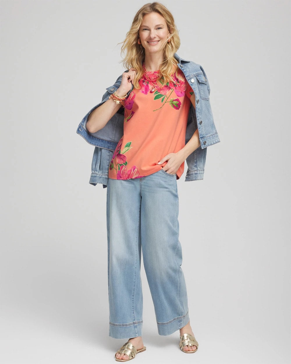 Chico's Women | Floral Cap-Sleeve Tee SUNSET PEACH