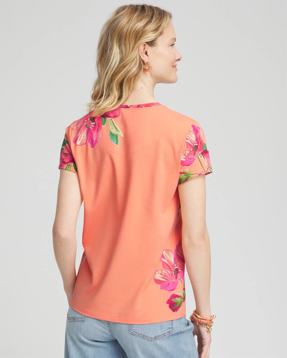 Chico's Women | Floral Cap-Sleeve Tee SUNSET PEACH