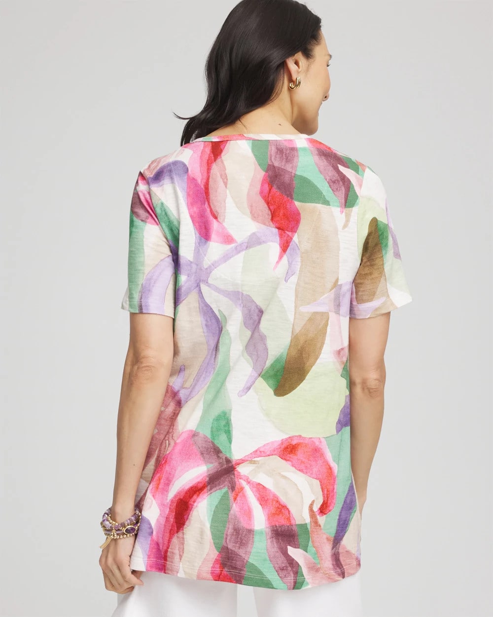 Chico's Women | Floral Short Sleeve Forward-Seam Tee ALABASTER