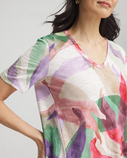 Chico's Women | Floral Short Sleeve Forward-Seam Tee ALABASTER
