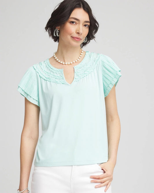 Chico's Women | Touch of Cool™ Layered Pleated Flutter Tee TEAL WATERS