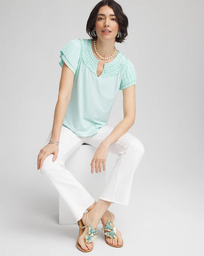 Chico's Women | Touch of Cool™ Layered Pleated Flutter Tee TEAL WATERS