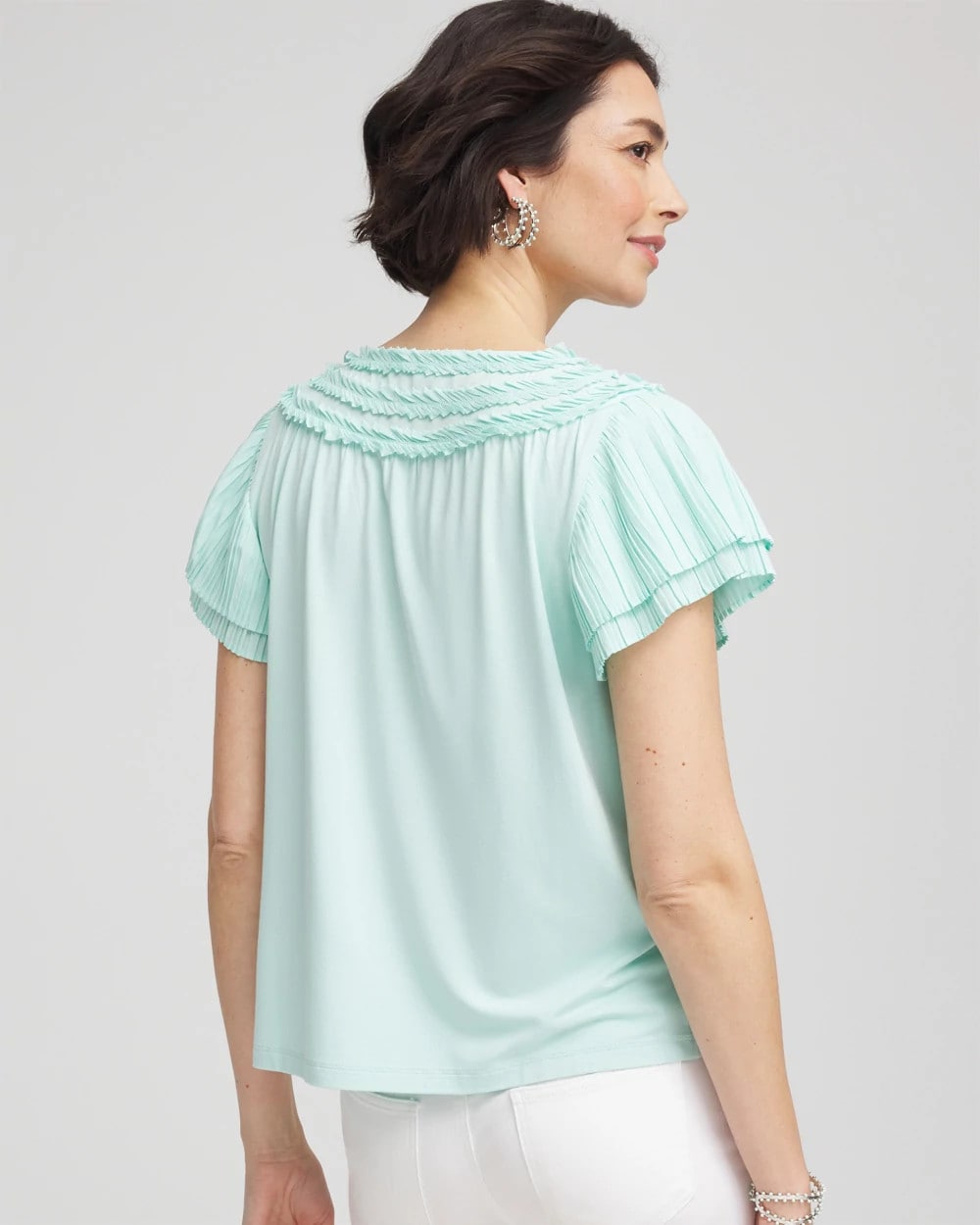 Chico's Women | Touch of Cool™ Layered Pleated Flutter Tee TEAL WATERS