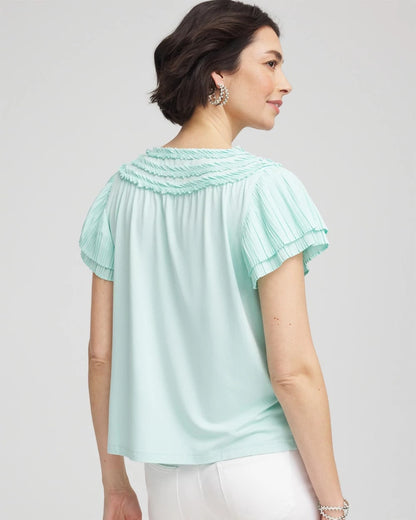 Chico's Women | Touch of Cool™ Layered Pleated Flutter Tee TEAL WATERS