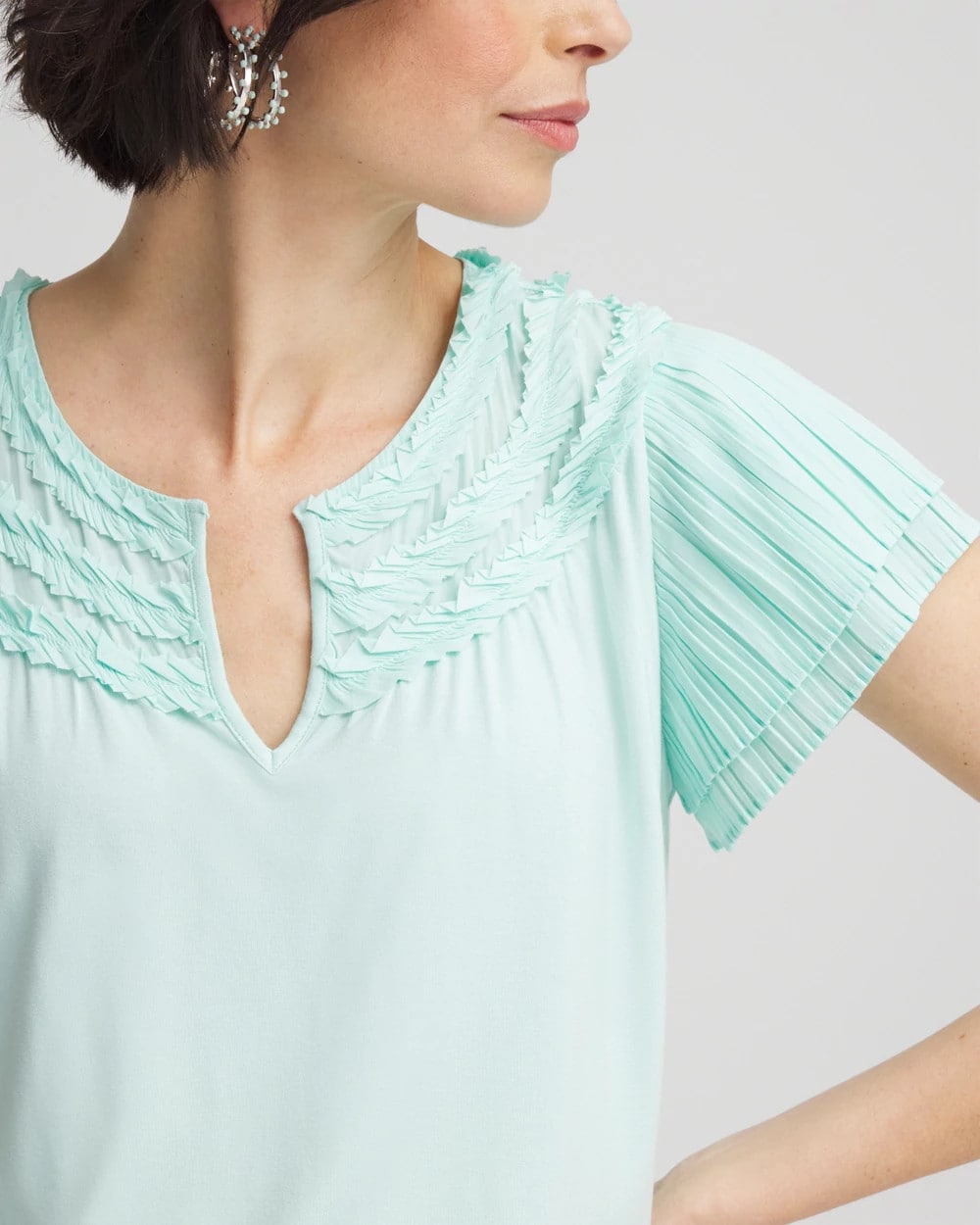 Chico's Women | Touch of Cool™ Layered Pleated Flutter Tee TEAL WATERS