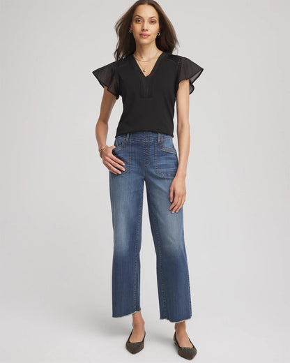 Chico's Women | Pleated-Trim Flutter-Sleeve Tee BLACK