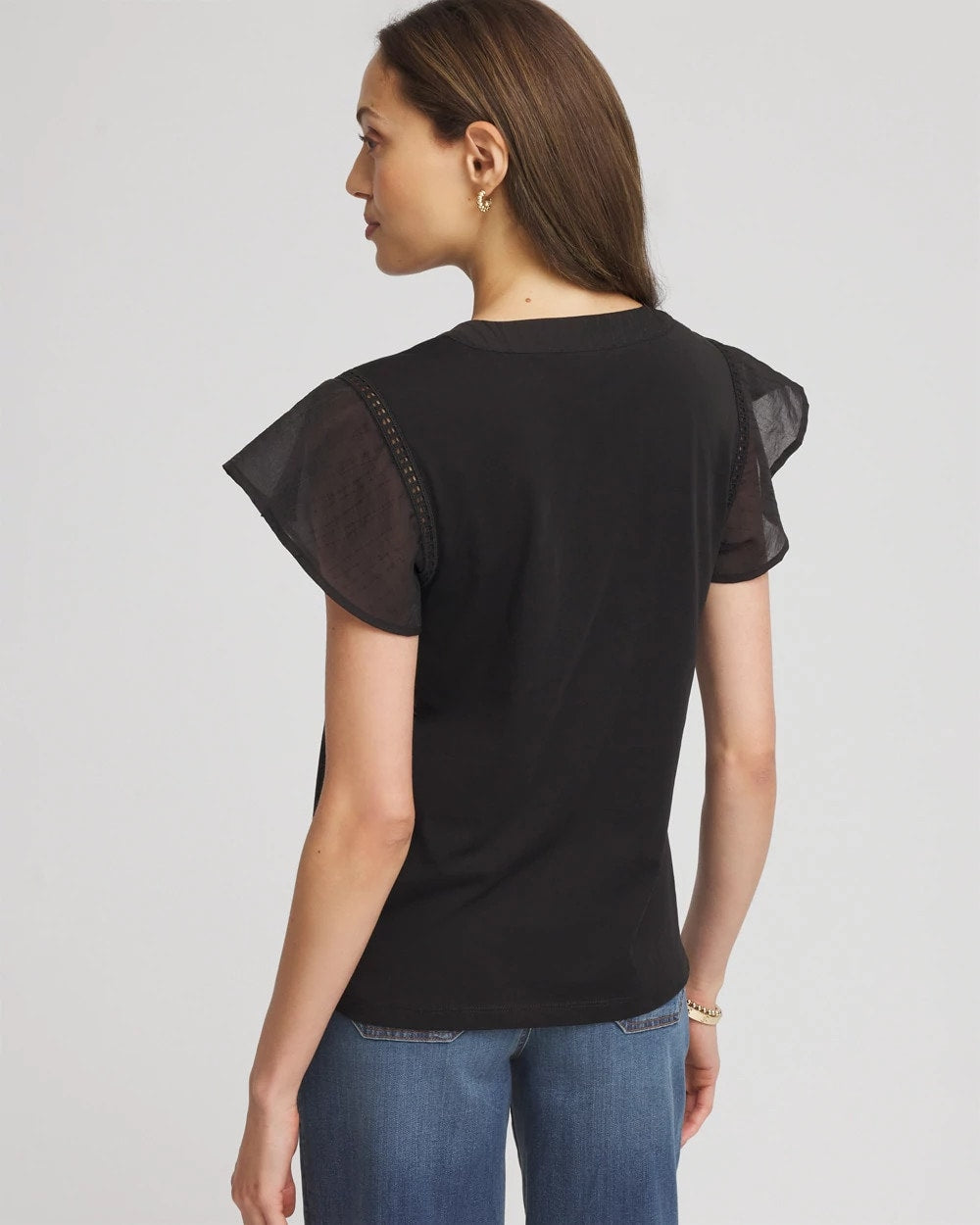 Chico's Women | Pleated-Trim Flutter-Sleeve Tee BLACK