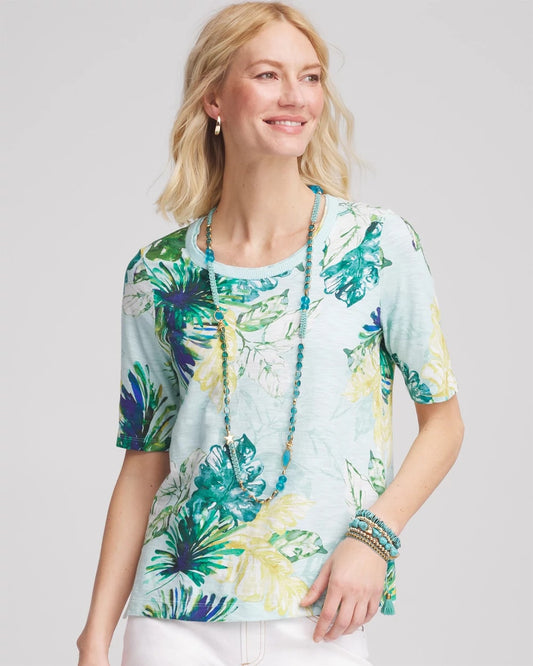 Chico's Women | Island Print Slub Short-Sleeve Tee TEAL WATERS