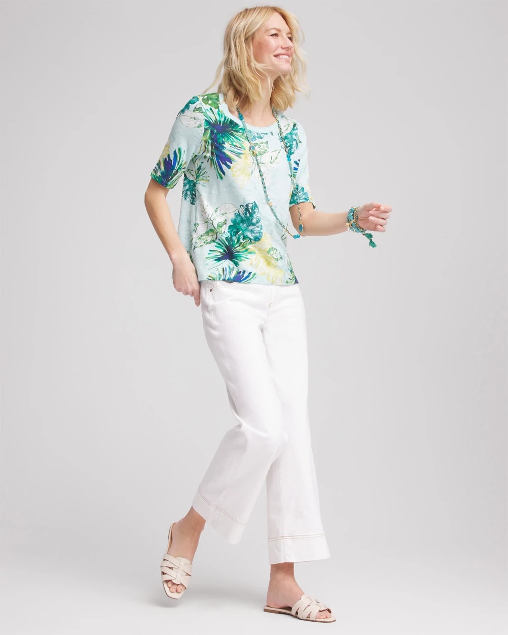 Chico's Women | Island Print Slub Short-Sleeve Tee TEAL WATERS