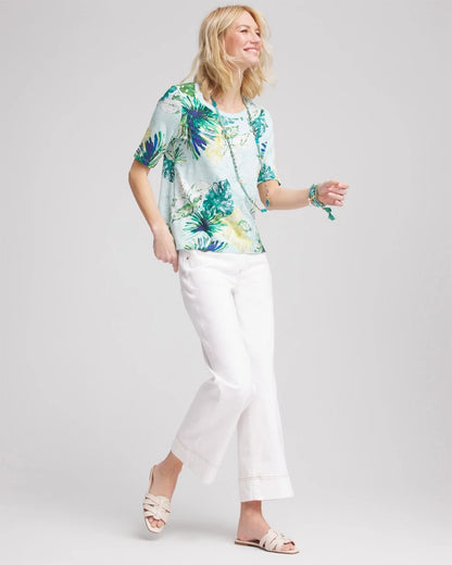 Chico's Women | Island Print Slub Short-Sleeve Tee TEAL WATERS