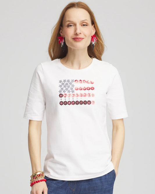 Chico's Women | Flag Embellished Knit Tee ALABASTER