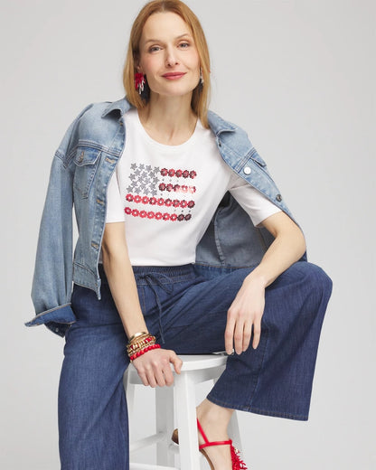 Chico's Women | Flag Embellished Knit Tee ALABASTER