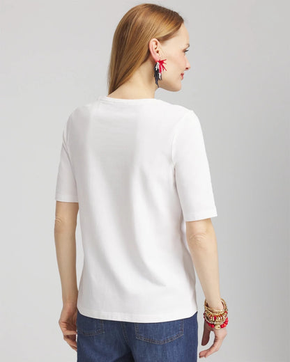 Chico's Women | Flag Embellished Knit Tee ALABASTER