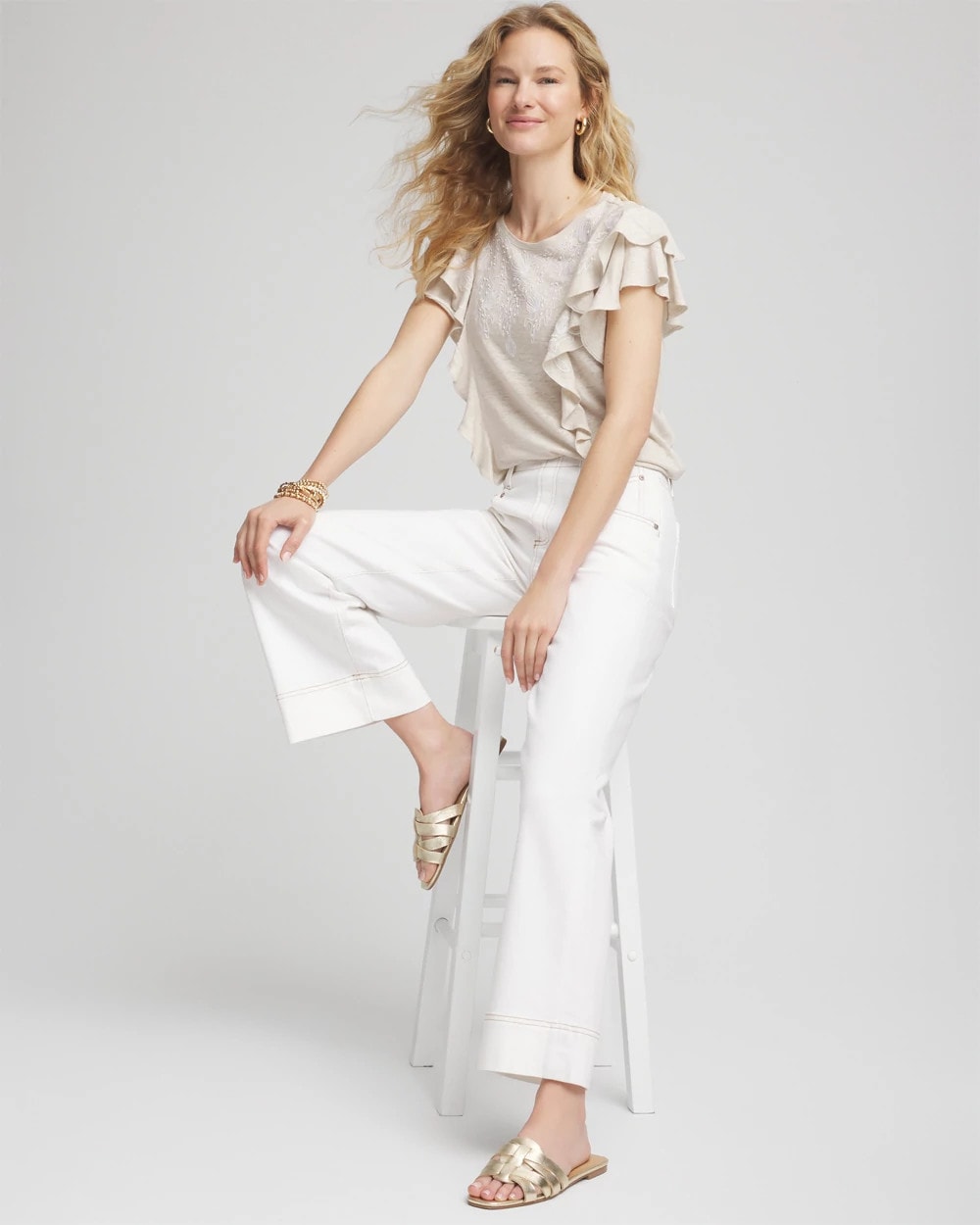 Chico's Women | Embroidered Flutter-Sleeve Tee RIVER ROCK
