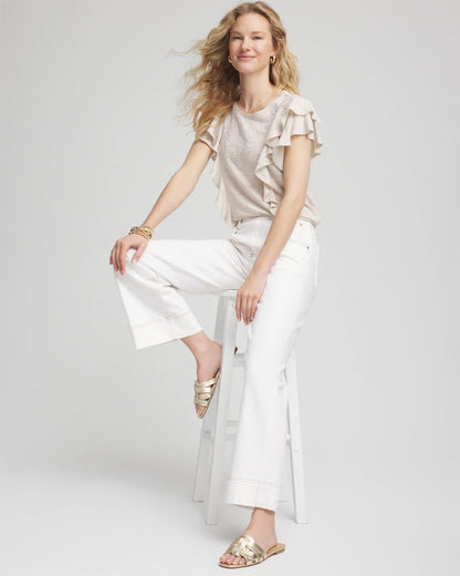 Chico's Women | Embroidered Flutter-Sleeve Tee RIVER ROCK