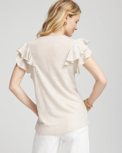Chico's Women | Embroidered Flutter-Sleeve Tee RIVER ROCK