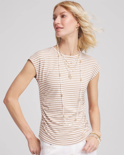 Chico's Women | Neutral Striped Cap Sleeve Dolman Tee CAFE AROMA