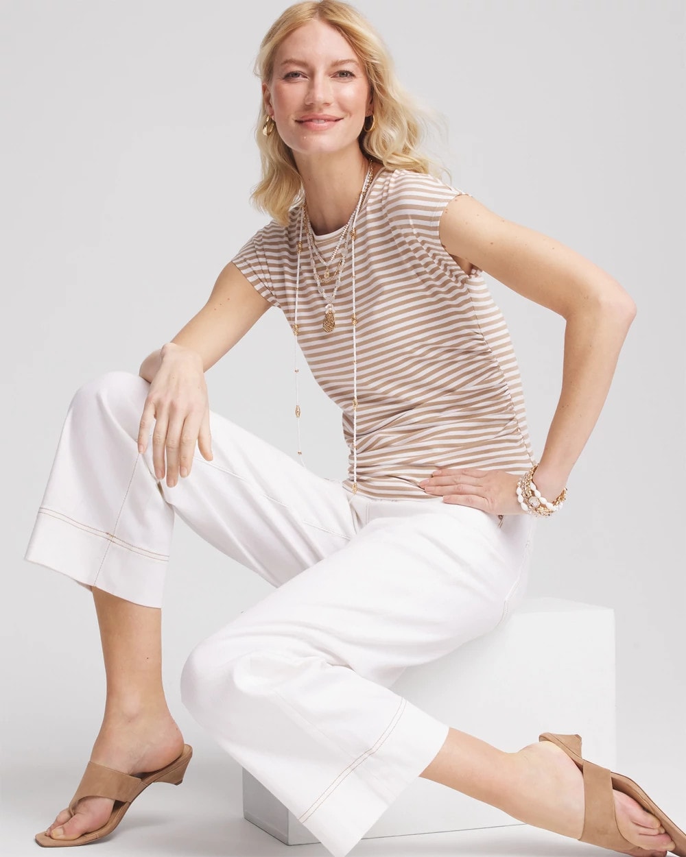 Chico's Women | Neutral Striped Cap Sleeve Dolman Tee CAFE AROMA