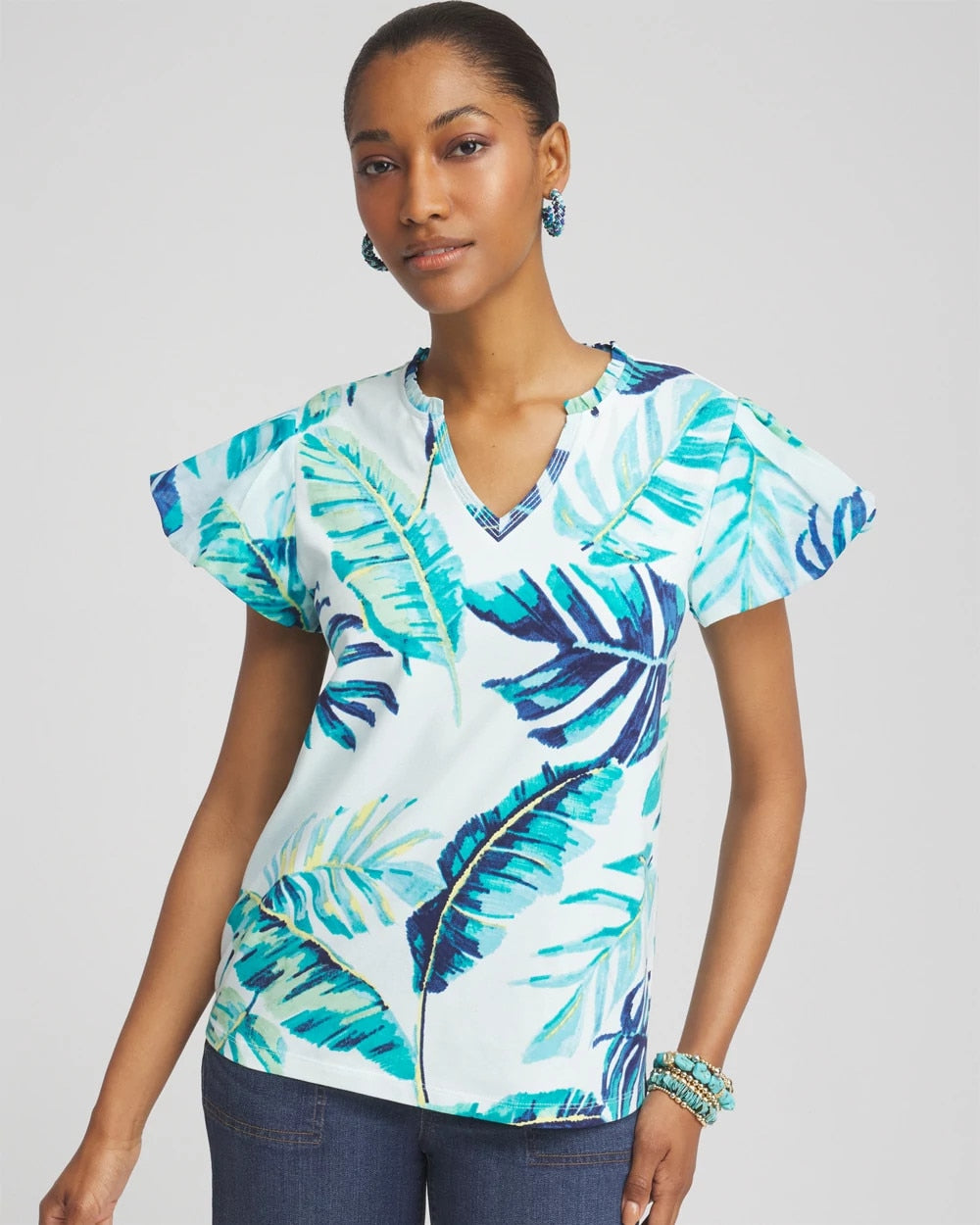 Chico's Women | Notch Neck Cap Sleeve Tee PARADISO BLUE