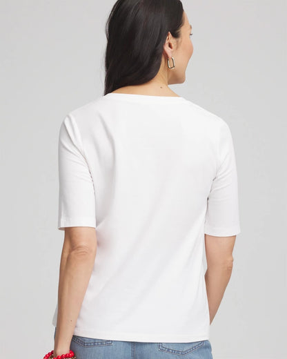 Chico's Women | Coral Print V-Neck Perfect Tee ALABASTER