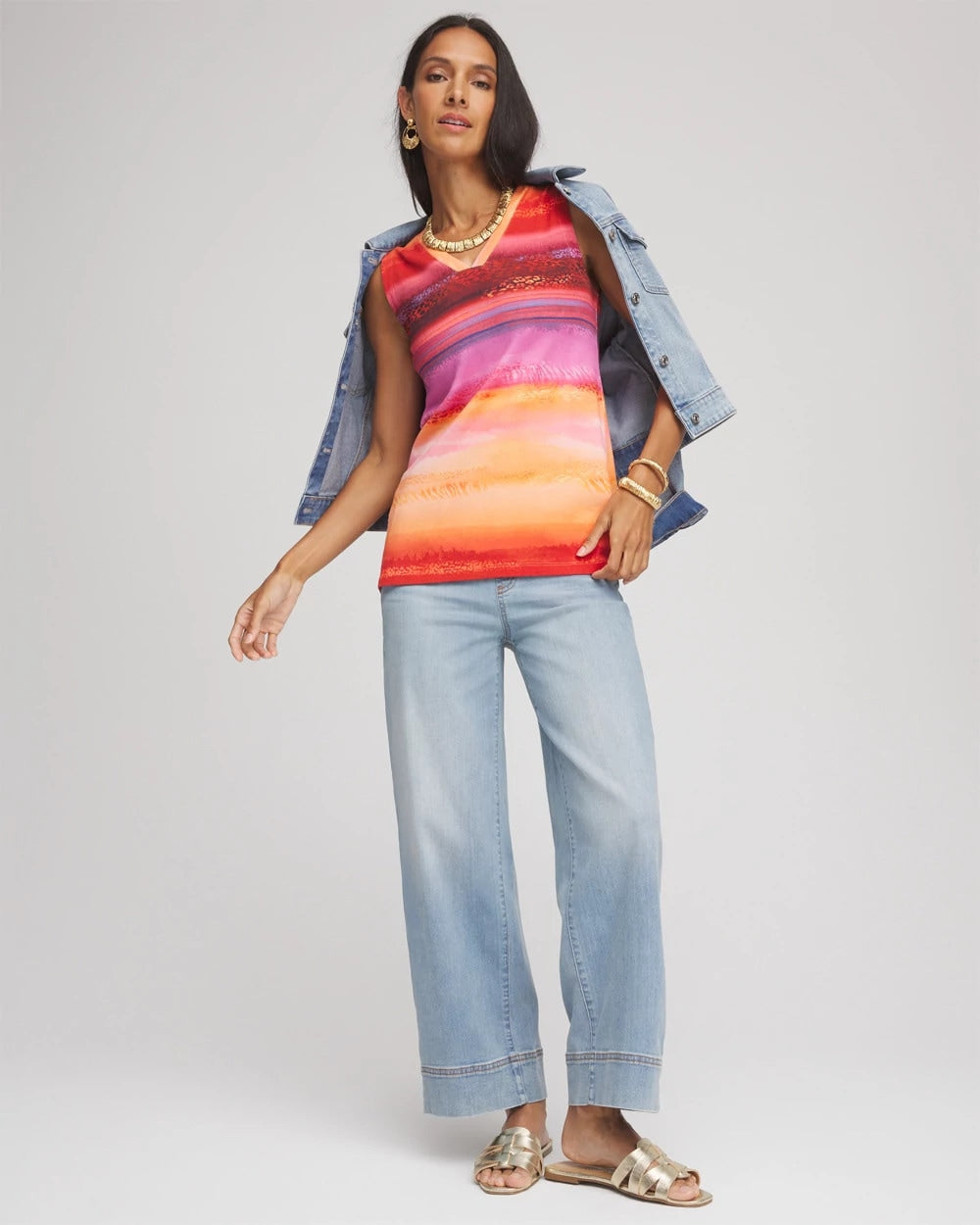 Chico's Women | Rio Sunset Sleeveless Tank RED GLOW