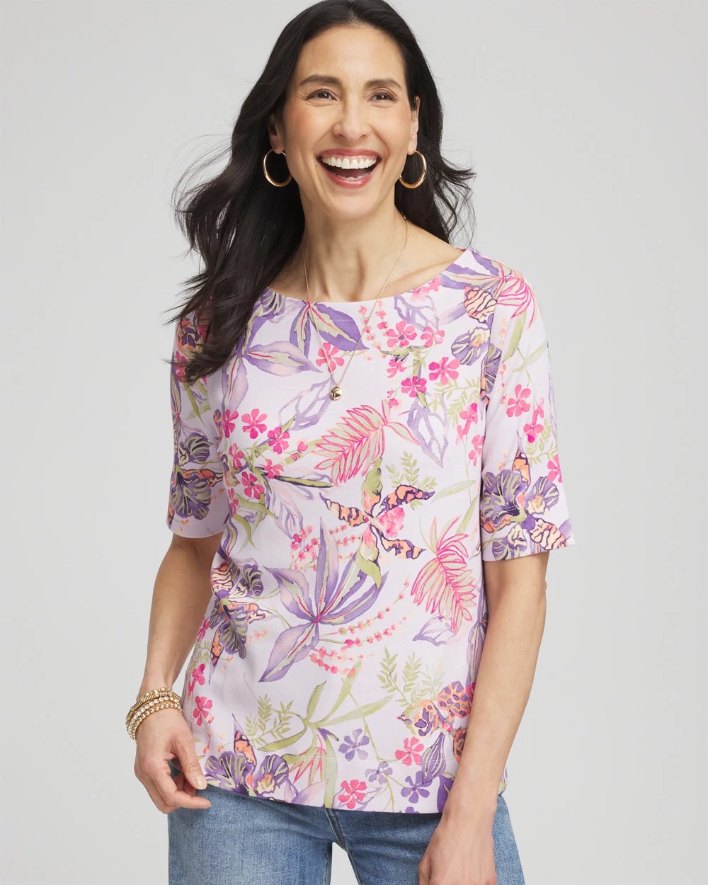 Chico's Women | Tropical Floral Pima Tee GENTLE LAVENDER