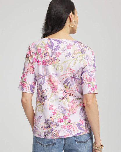 Chico's Women | Tropical Floral Pima Tee GENTLE LAVENDER
