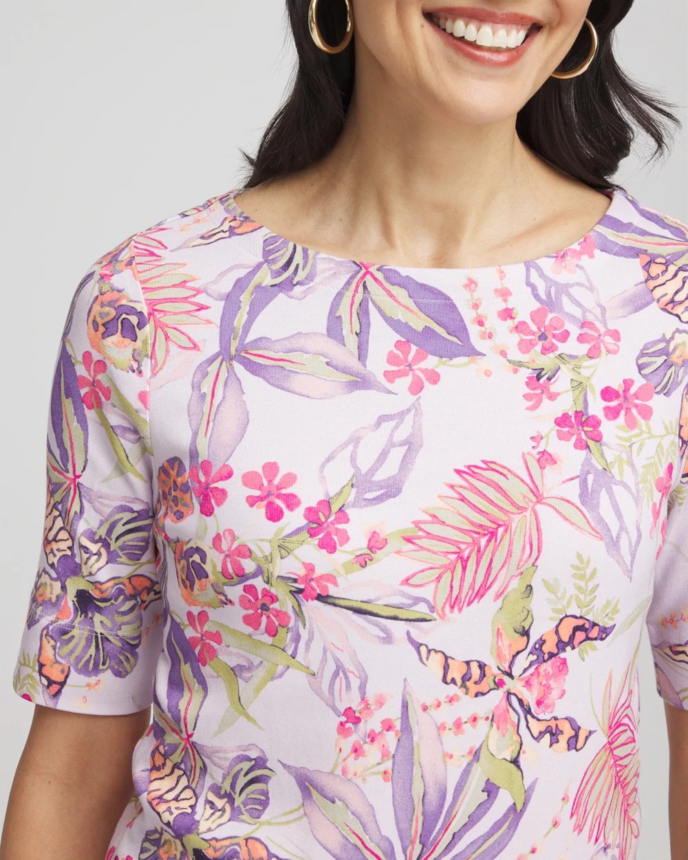 Chico's Women | Tropical Floral Pima Tee GENTLE LAVENDER