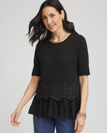 Chico's Women | Chevron Sequin Peplum Linen Tee BLACK