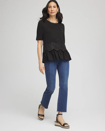 Chico's Women | Chevron Sequin Peplum Linen Tee BLACK