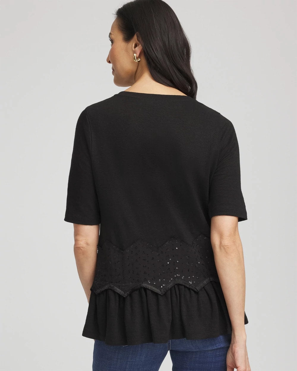 Chico's Women | Chevron Sequin Peplum Linen Tee BLACK