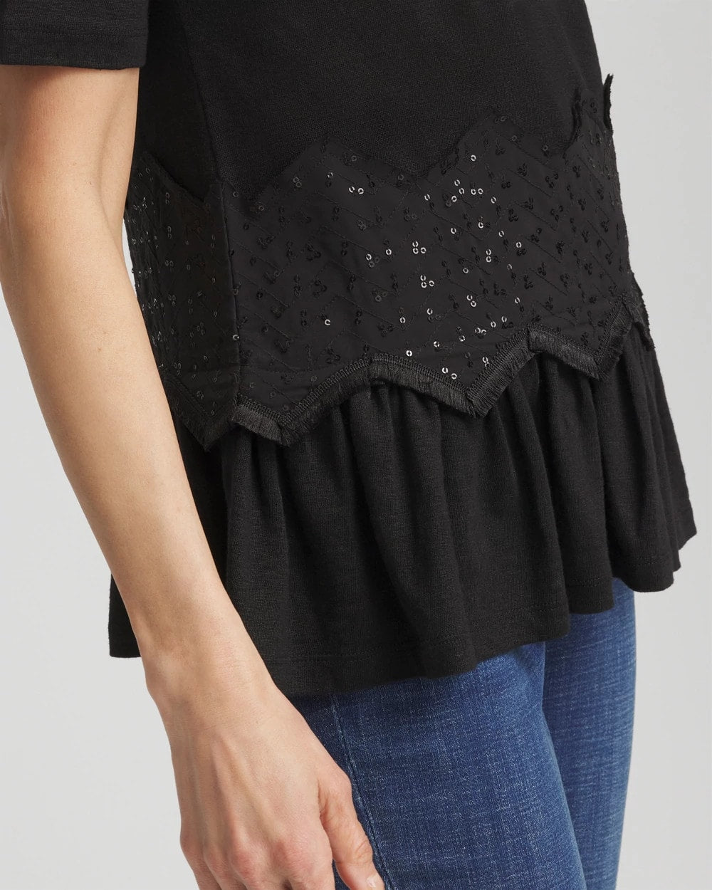 Chico's Women | Chevron Sequin Peplum Linen Tee BLACK