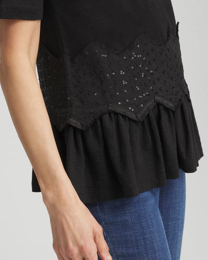 Chico's Women | Chevron Sequin Peplum Linen Tee BLACK