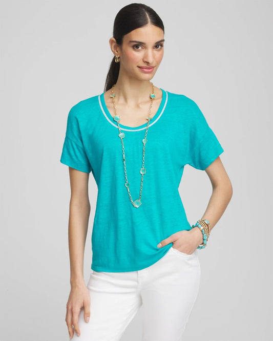 Chico's Women | Sweater Trim Linen Tee SEASPRAY
