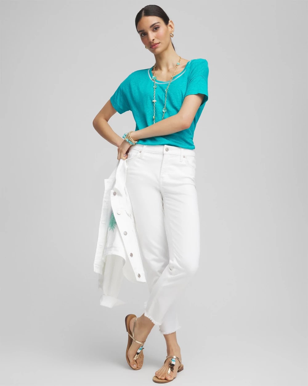 Chico's Women | Sweater Trim Linen Tee SEASPRAY