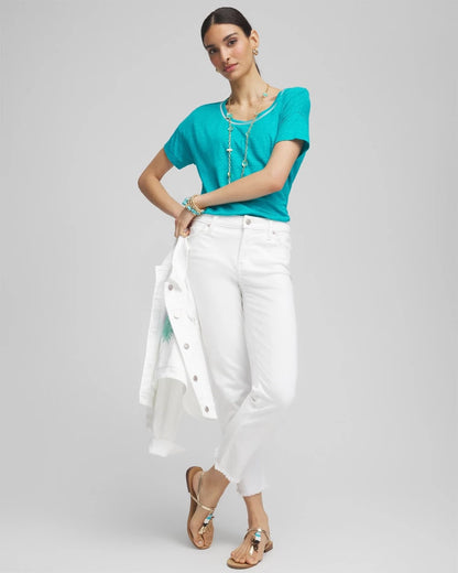 Chico's Women | Sweater Trim Linen Tee SEASPRAY