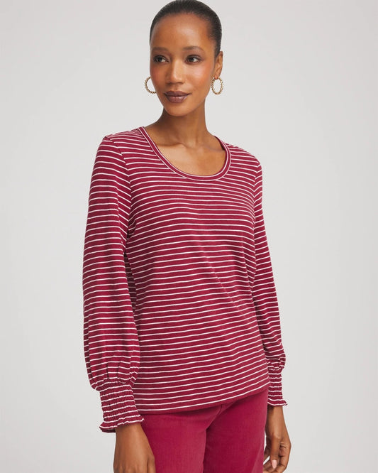 Chico's Women | Smocked-Sleeve Cotton-Slub Tee RUSSET RED