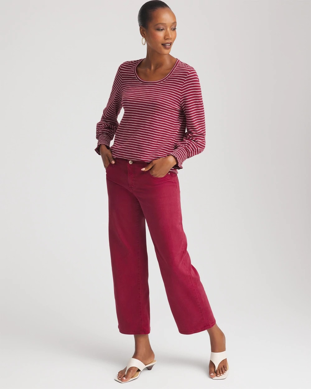 Chico's Women | Smocked-Sleeve Cotton-Slub Tee RUSSET RED