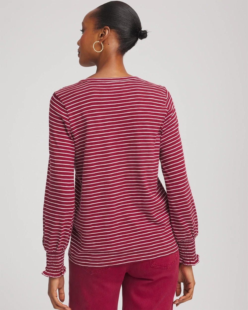 Chico's Women | Smocked-Sleeve Cotton-Slub Tee RUSSET RED