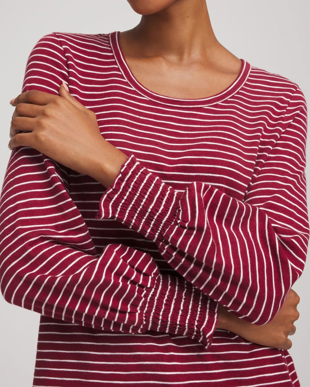 Chico's Women | Smocked-Sleeve Cotton-Slub Tee RUSSET RED