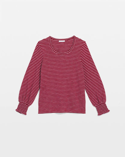 Chico's Women | Smocked-Sleeve Cotton-Slub Tee RUSSET RED